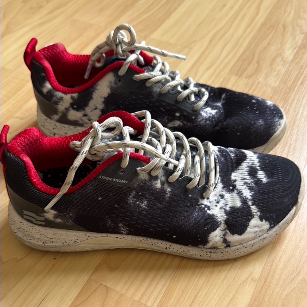 Navy and White Athletic Sneakers with Red Accents. Cross training shoes.